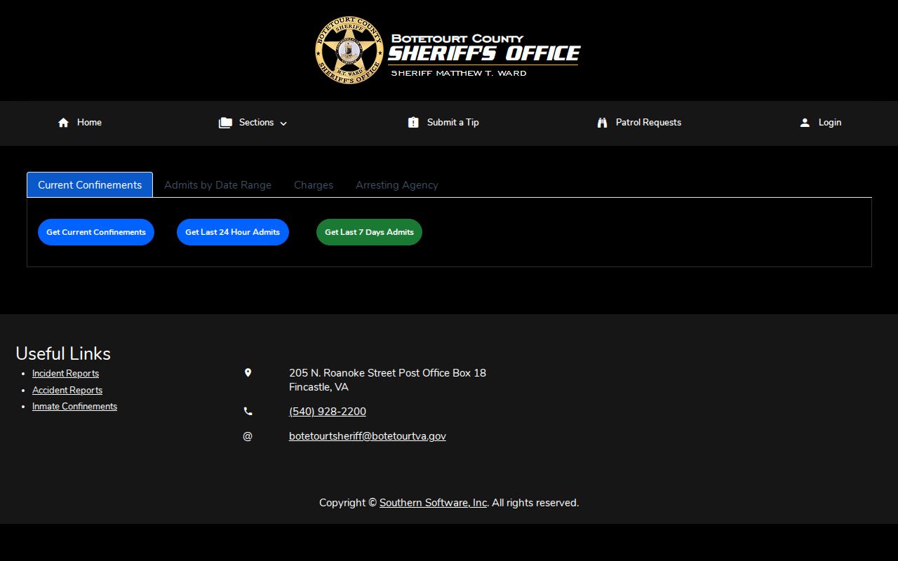 Botetourt County Citizen Connect current confinement and admission search