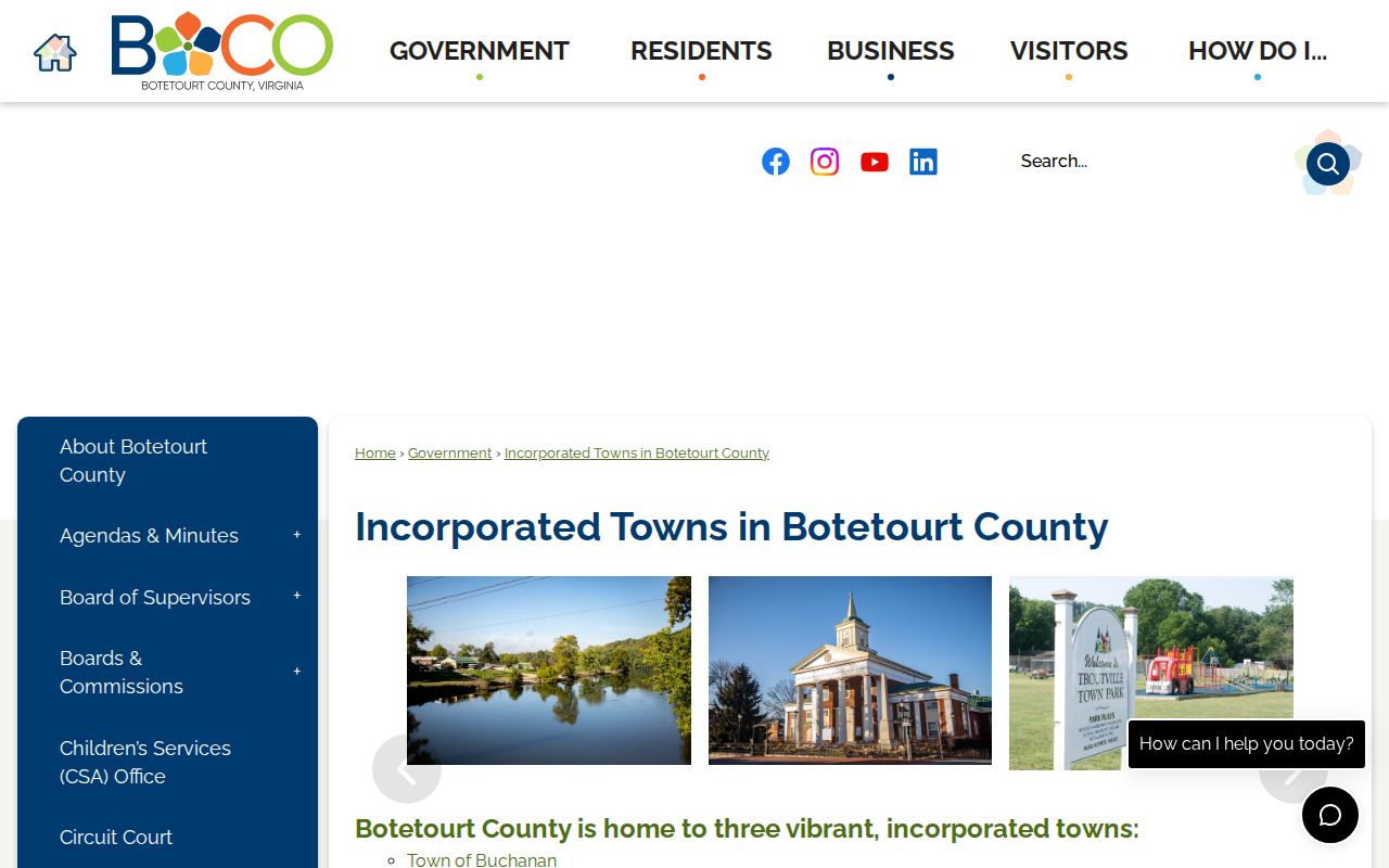 Botetourt County Fincastle booking-record jurisdiction on the incorporated towns page