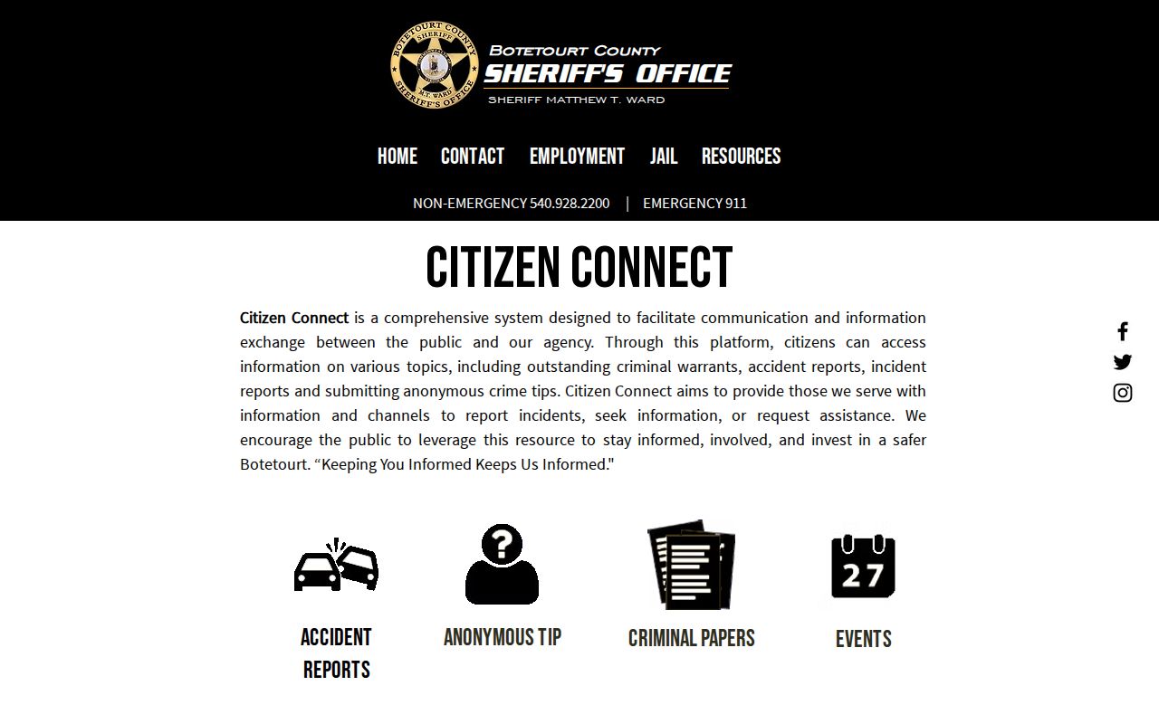 Botetourt County Sheriff Citizen Connect booking and record overview